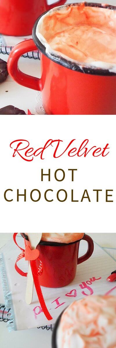 Red velvet hot chocolate recipe from FlavoursandFrosting.com