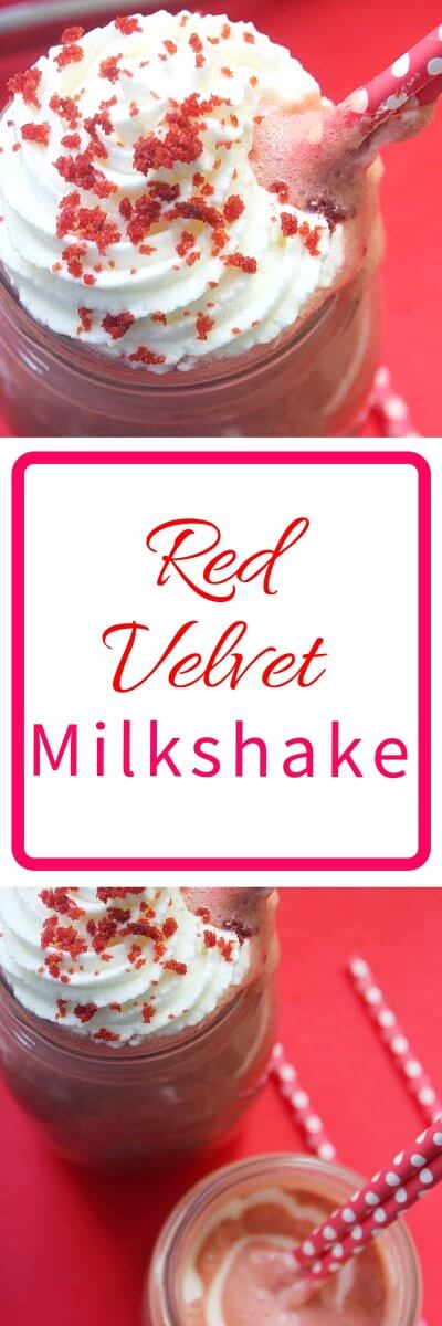 Red Velvet Milkshae recipe made with actual red velvet cake! Recipe from FlavoursandFrosting.com