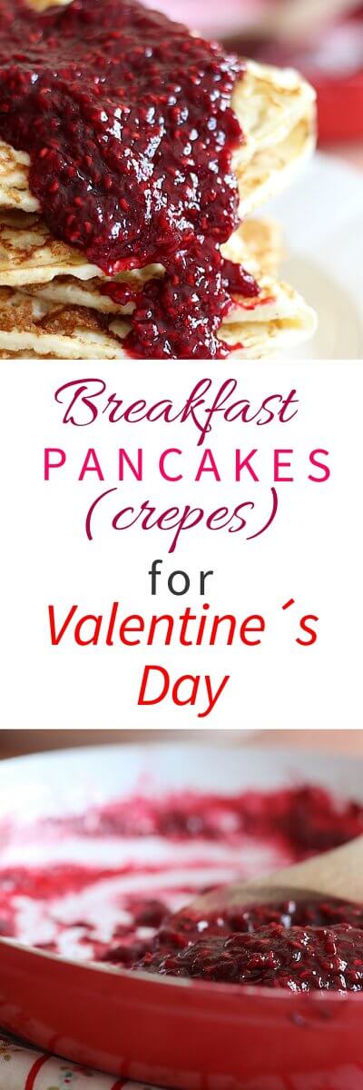 South African Raspberry Pancakes (crepes) for Breakfast. Perfect for Valentine´s day! Recipe from FlavoursandFrosting.com