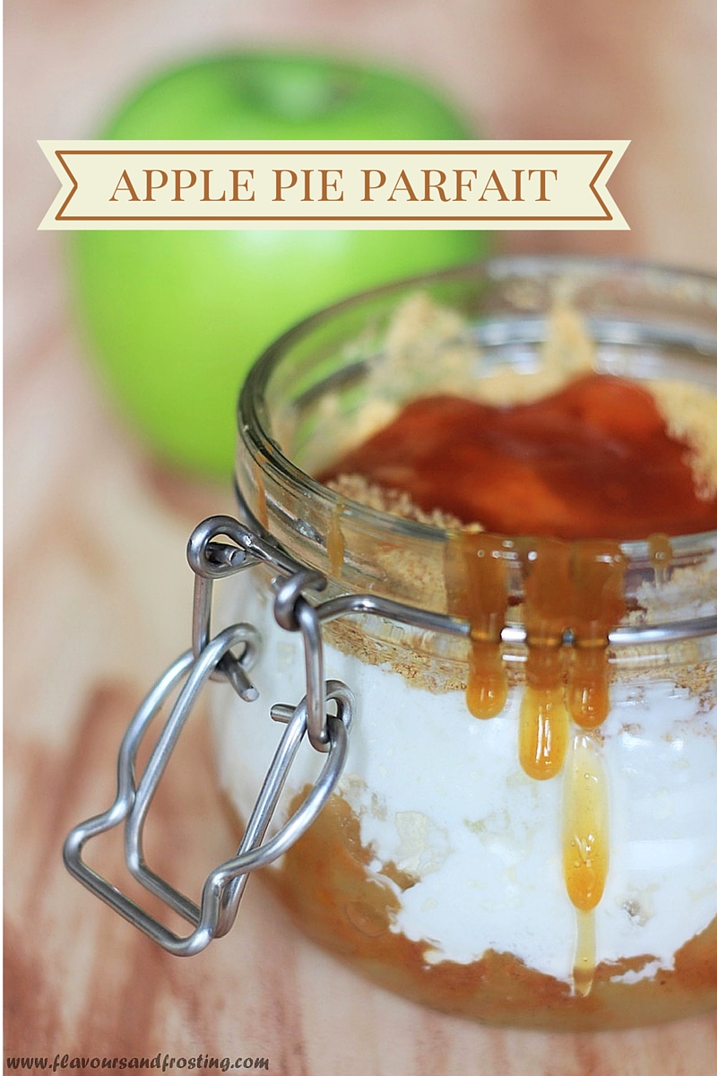 easy apple pie parfait recipe made with apple pie filling and salted caramel