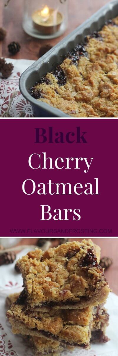 Black Cherry Oatmeal Bars with cinnamon! So delicious! If you love oatmeal desserts and the taste of shortbread, this is for you!