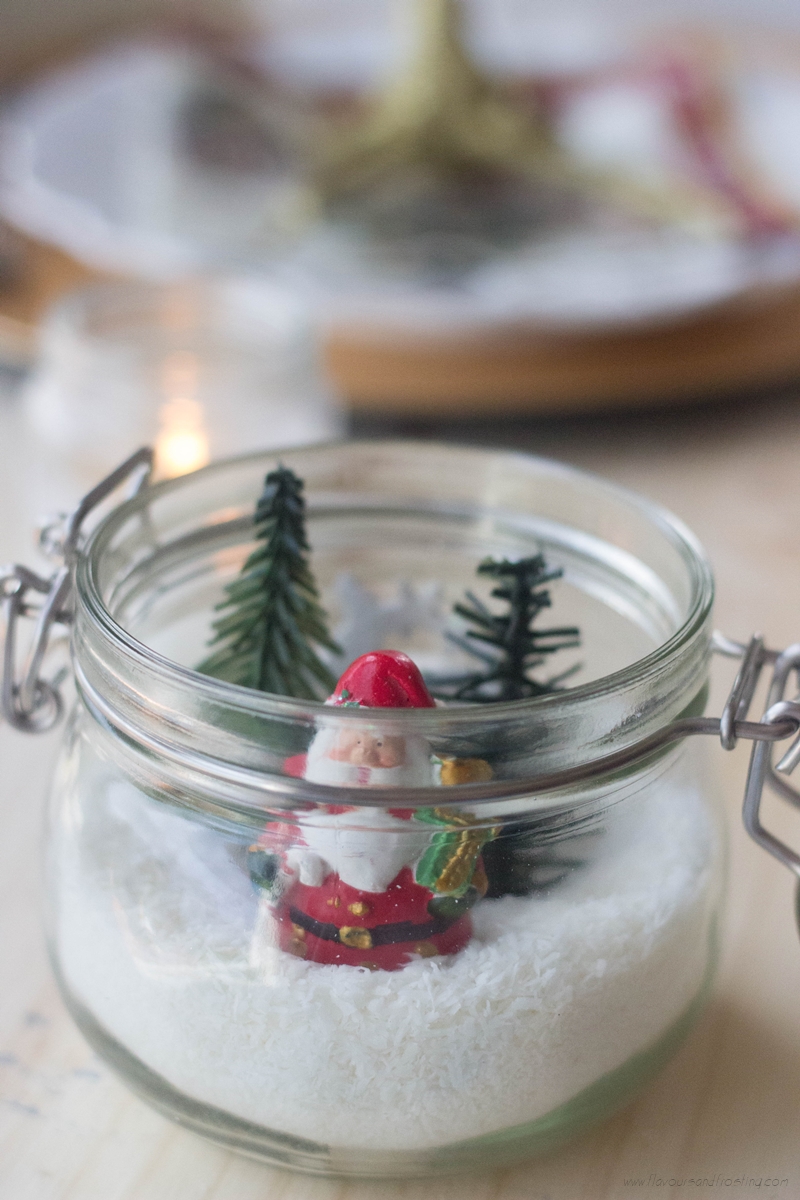 Table Ornaments for Christmas made with glass jars