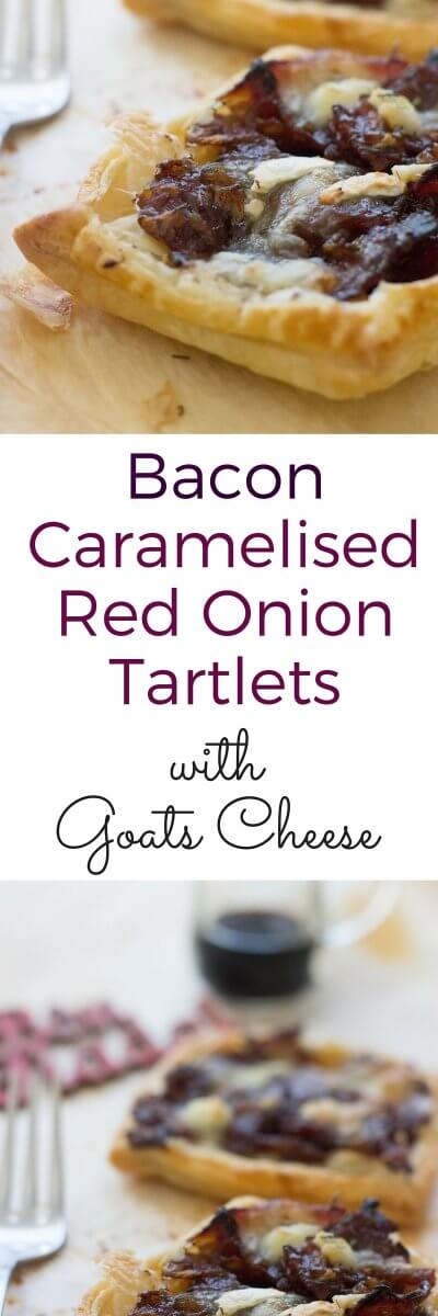 Caramelised onion tartlets made with red onion, bacon and goats cheese. A super easy recipe, perfect for the Holidays!!