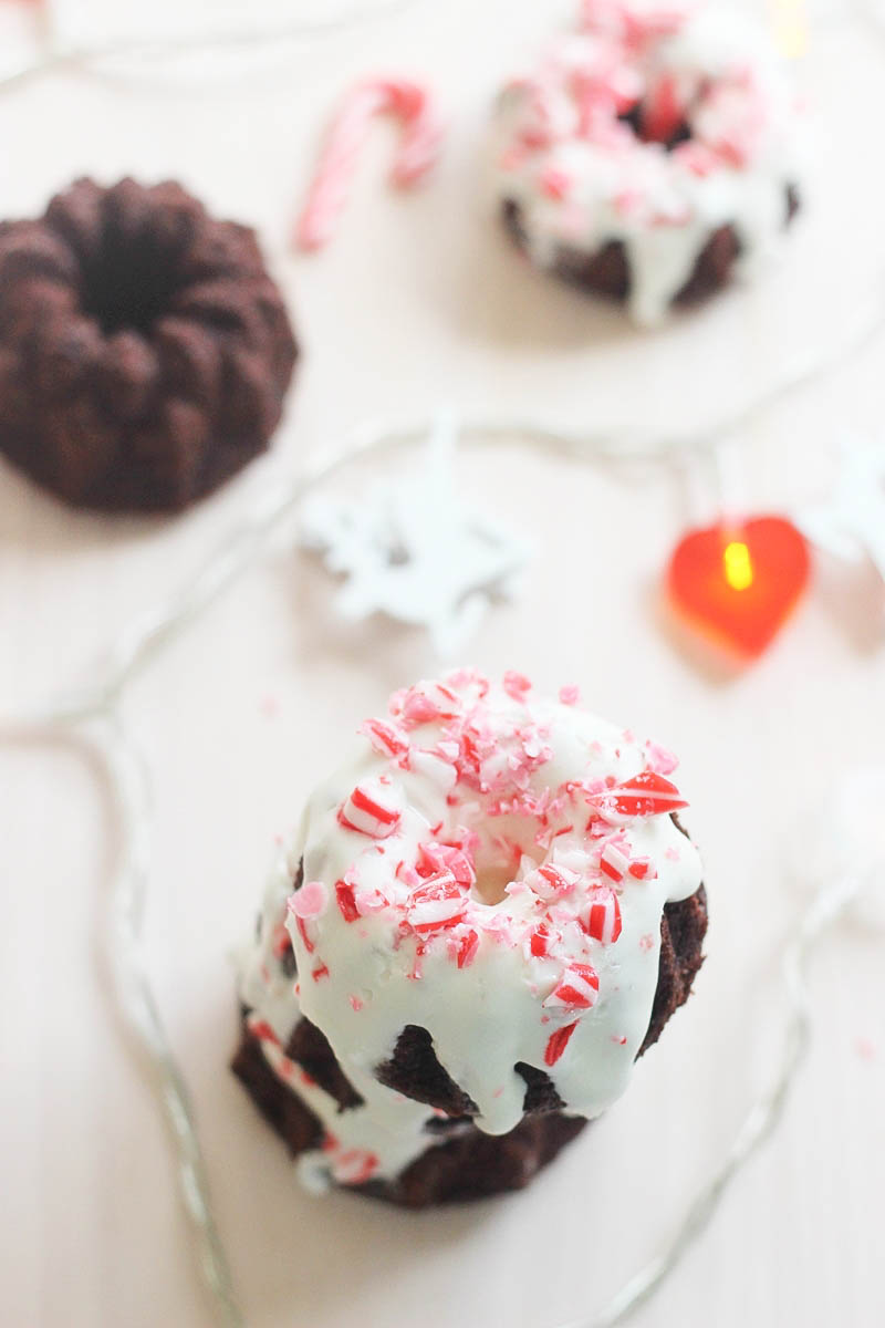 mini chocolate peppermint candy cane bundt cakes