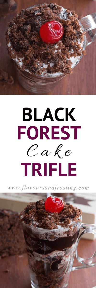 Black Forest Cake Trifle made in a glass. It tastes the same as the real deal, but it´s so much faster to make! If you love Black Forest Cake, you´ll love this Recipe! | Recipe by FlavoursandFrosting.com
