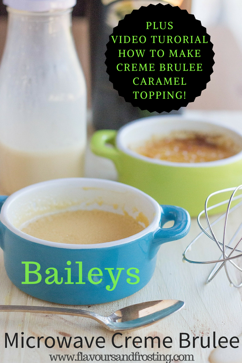 Microwave Creme Brulee made with Baileys Irish Cream + a step by step video tutorial to show you how easy it is to make a Crackly Creme Brulee Caramel Topping!