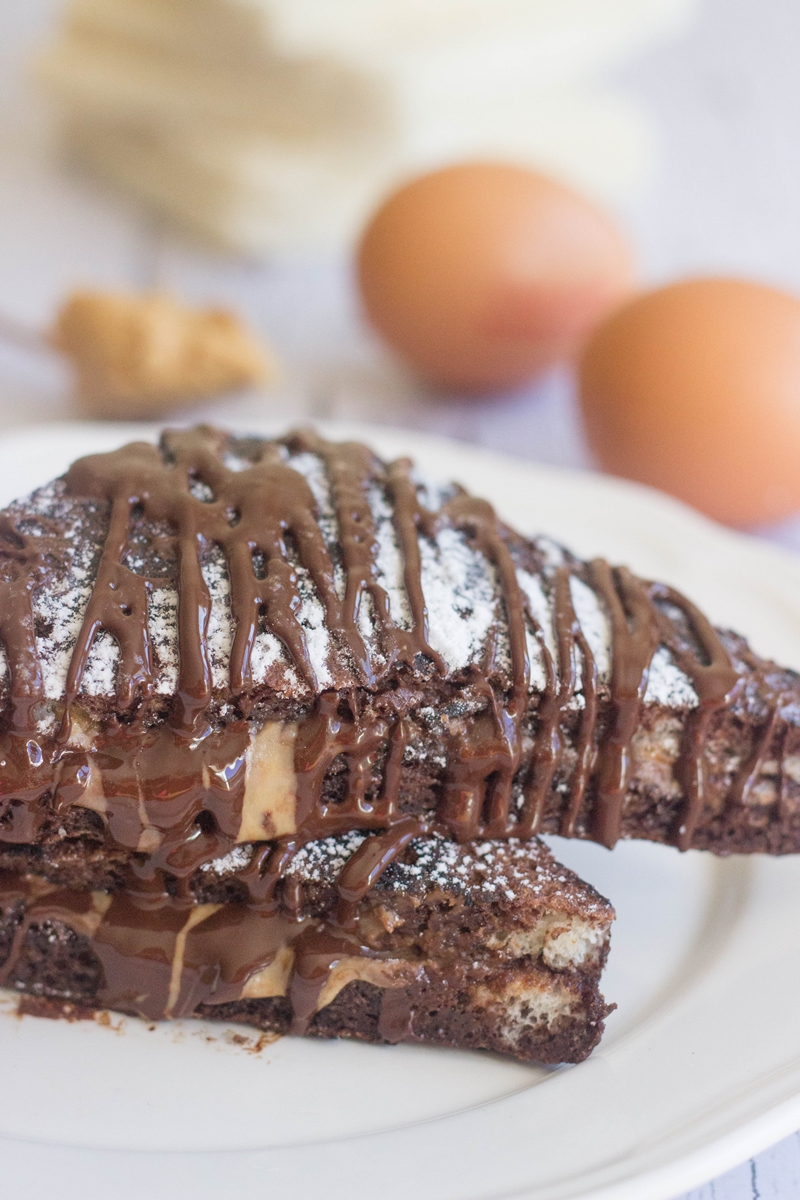 Chocolate French Toast with Peanut Butter. Ever tasted or seen french toast made with chocolate dipped bread?